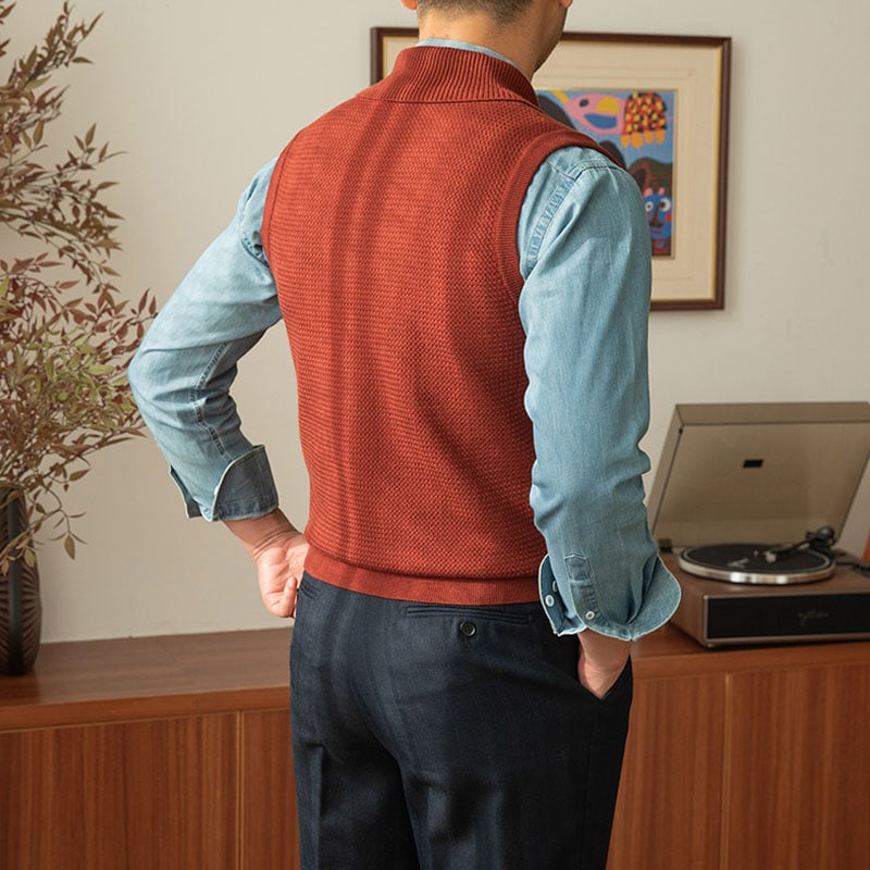 Green Shawl Collar Knit Vest