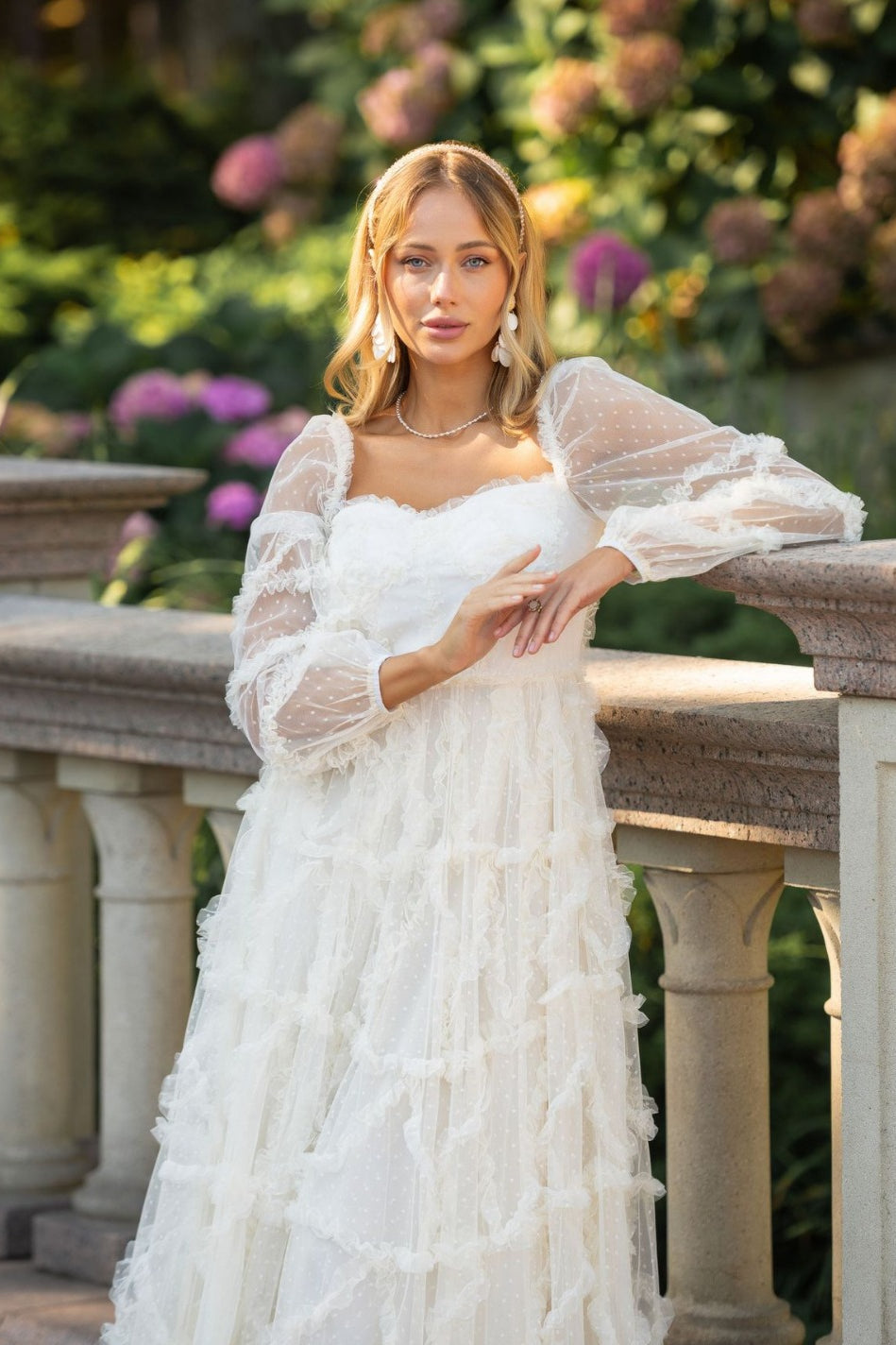 Yarn light mature style long sleeve bow dress