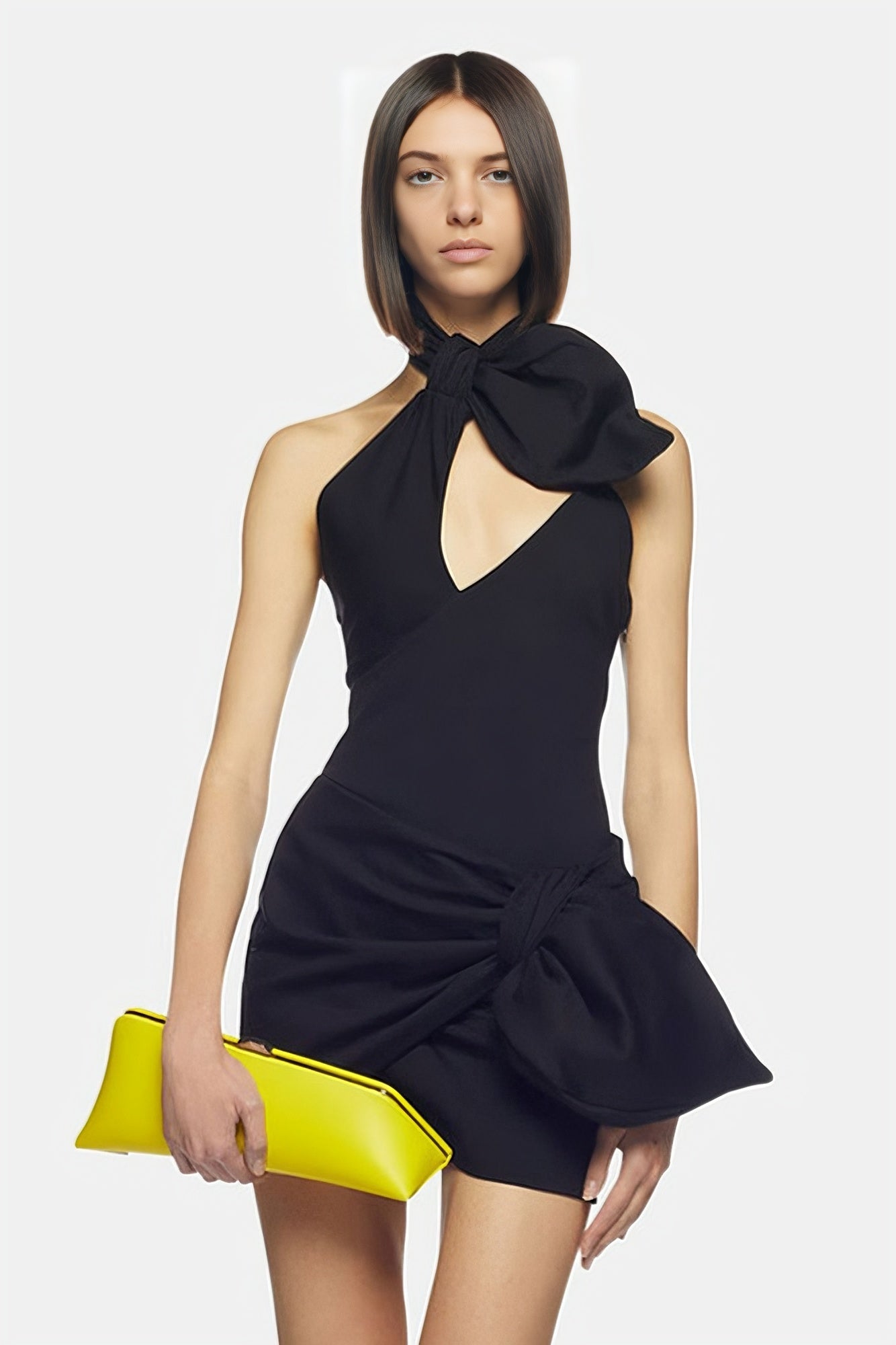 Bow tie halter strap evening dress