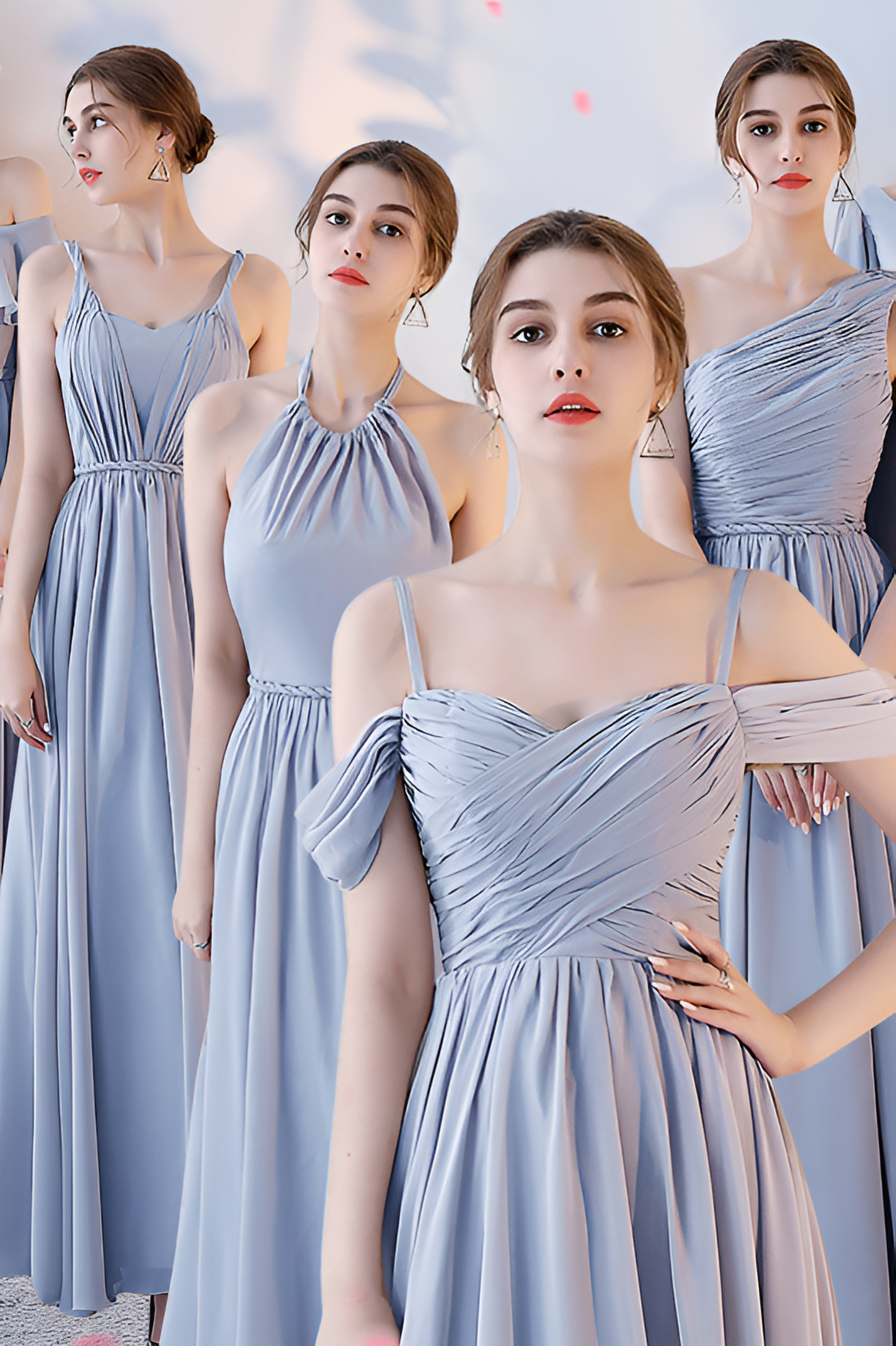 Bridesmaid dress annual party banquet silver gray evening dress