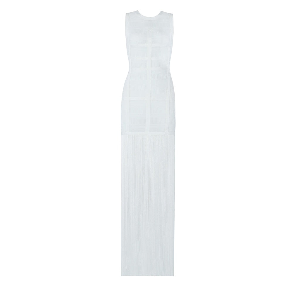 Hollow Fringe White Sleeveless One-piece Dress Summer Party Gathering Dresses