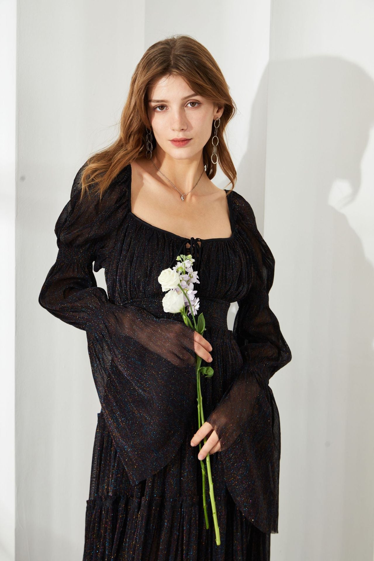 Solid color sequined boat neck dress