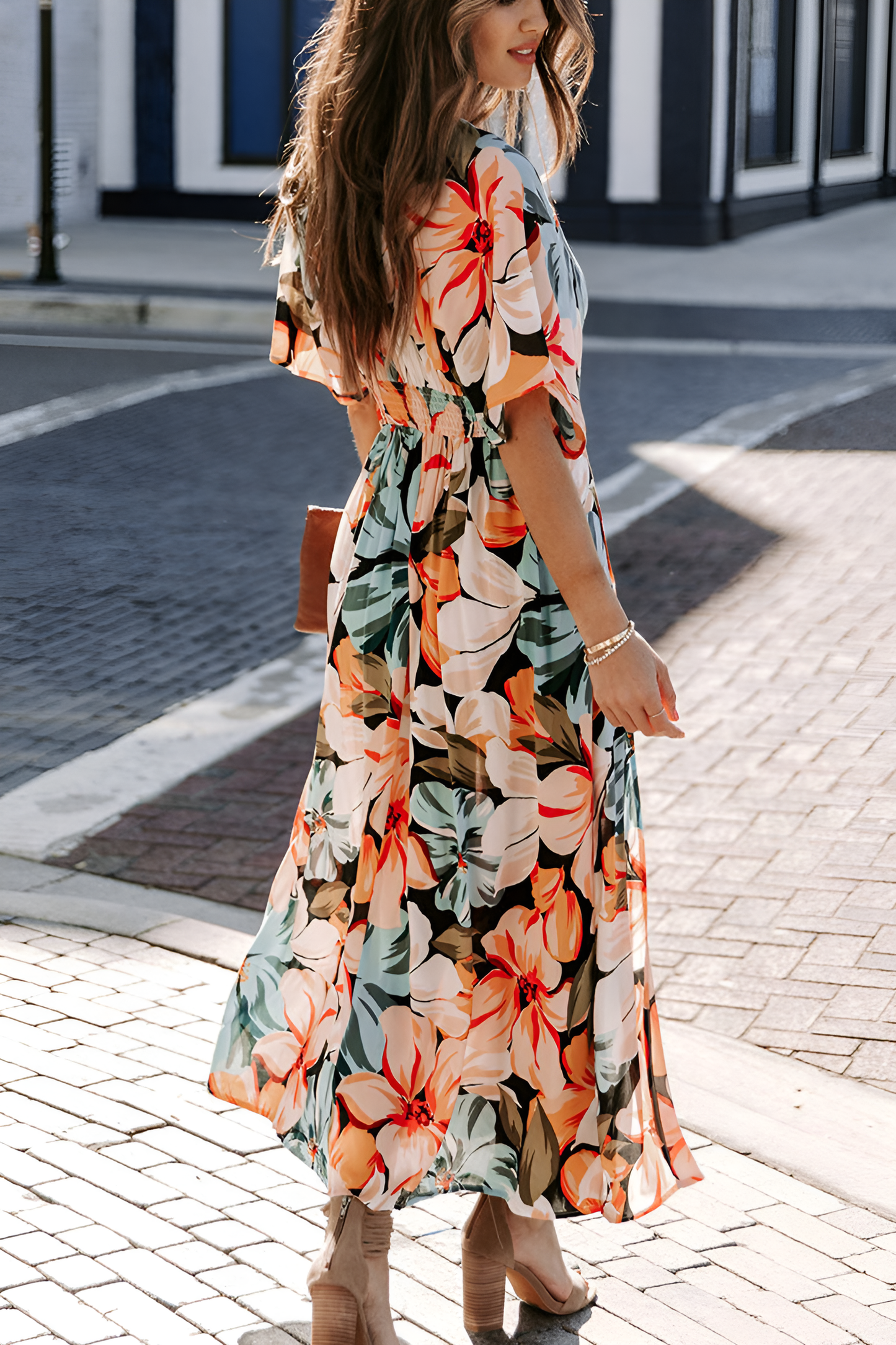 Fashion printed slit dress