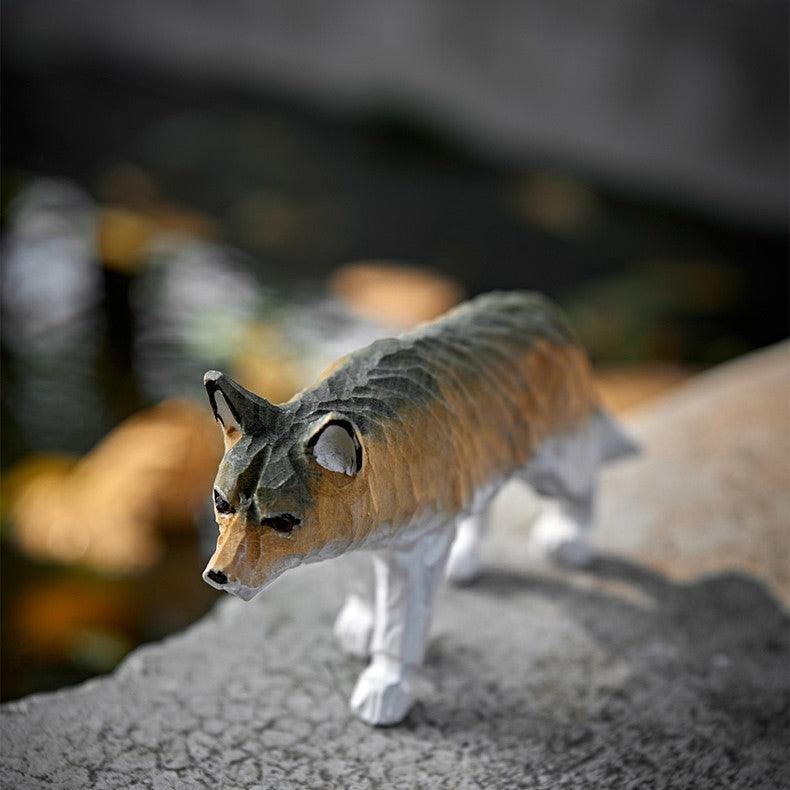 Wolf Sculpted Hand-Painted Animal Wood Figure