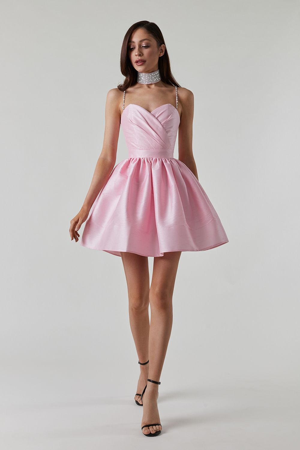 Pleated strapless evening gown