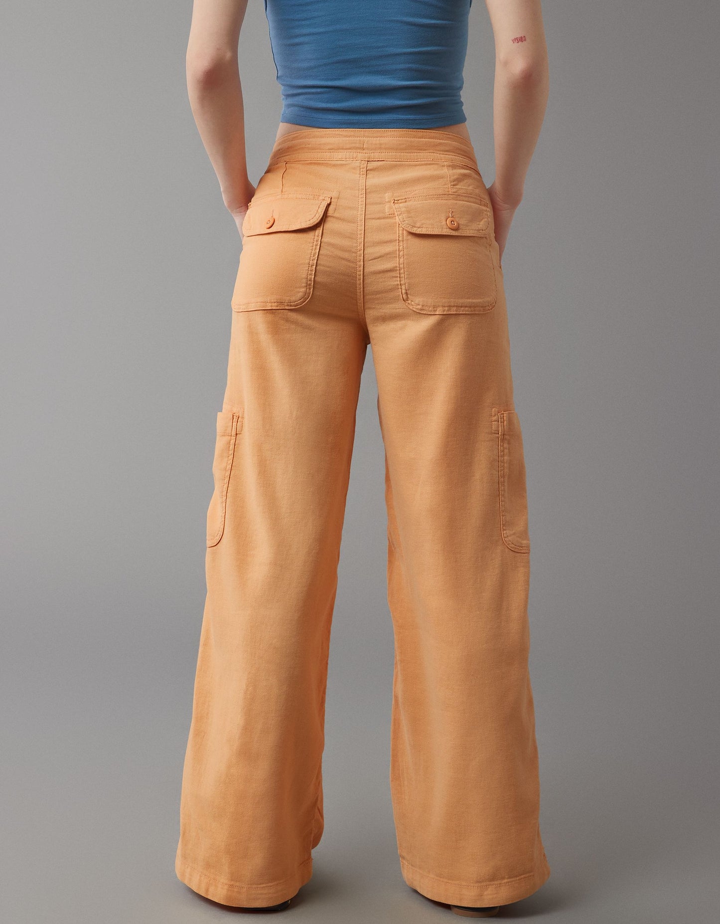 Linen-Blend Wide-Leg Cargo Pant