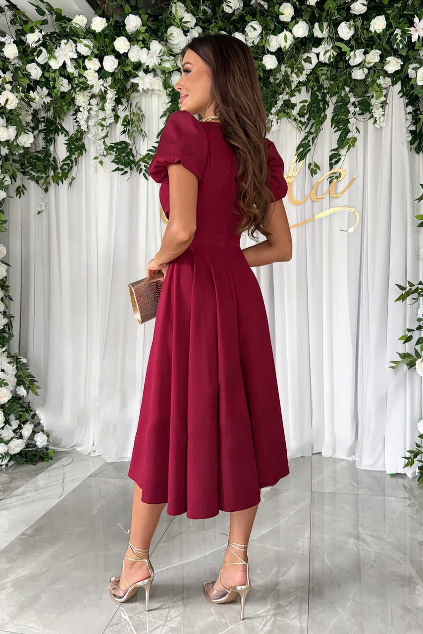 Sisakphoto™-Sexy V-neck solid color short-sleeved midi dress