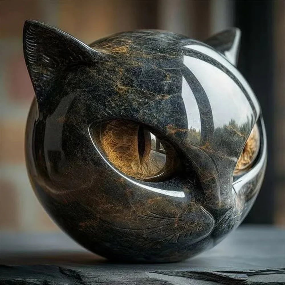 🐈⬛Luxury Black Cat Stone Sculpture – Elegant Home Decoration & Gift-Ready Art Piece