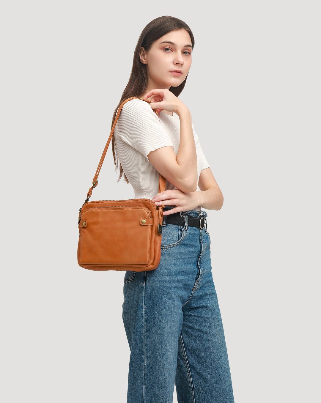 Three-Layer Leather Crossbody Shoulder & Clutch Bag