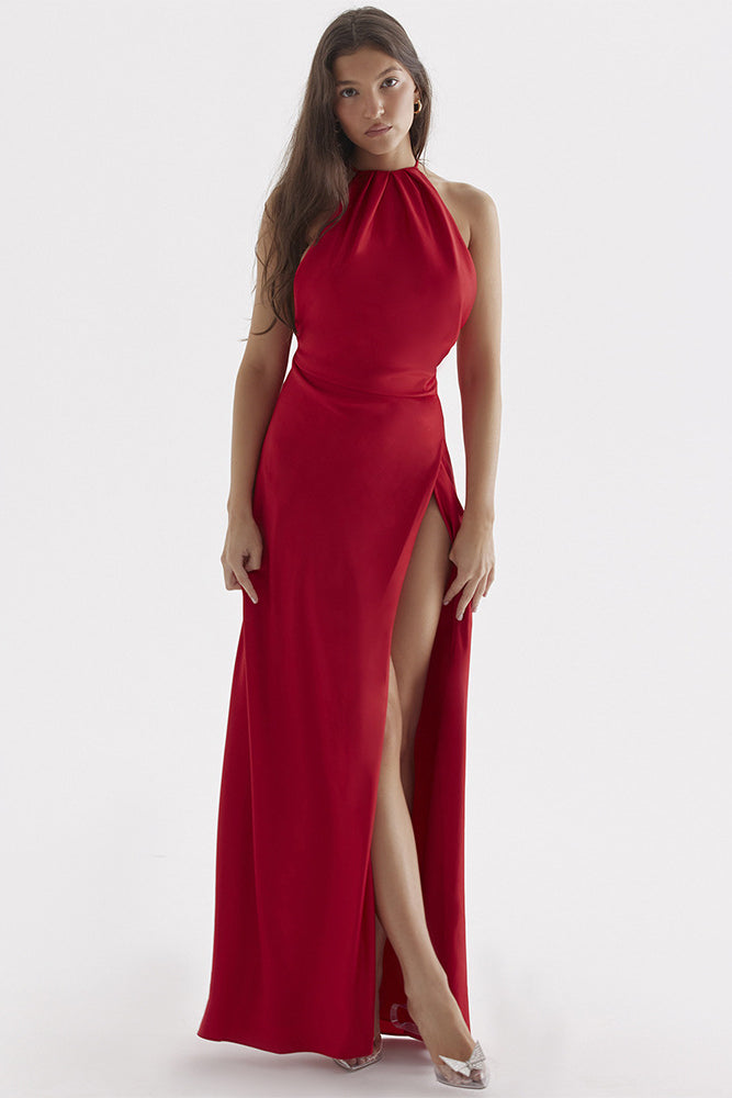 Sisakphoto™-Halter neck open back slit long skirt elegant evening dress