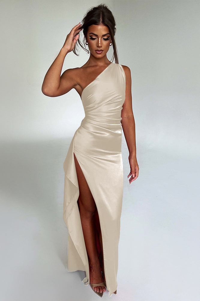 Sexy one-shoulder slim-fitting long slit backless dress