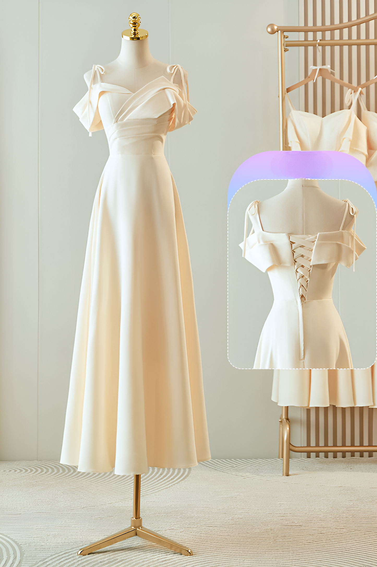 Sisakphoto™-Champagne satin bridesmaid dress new temperament high-end dress