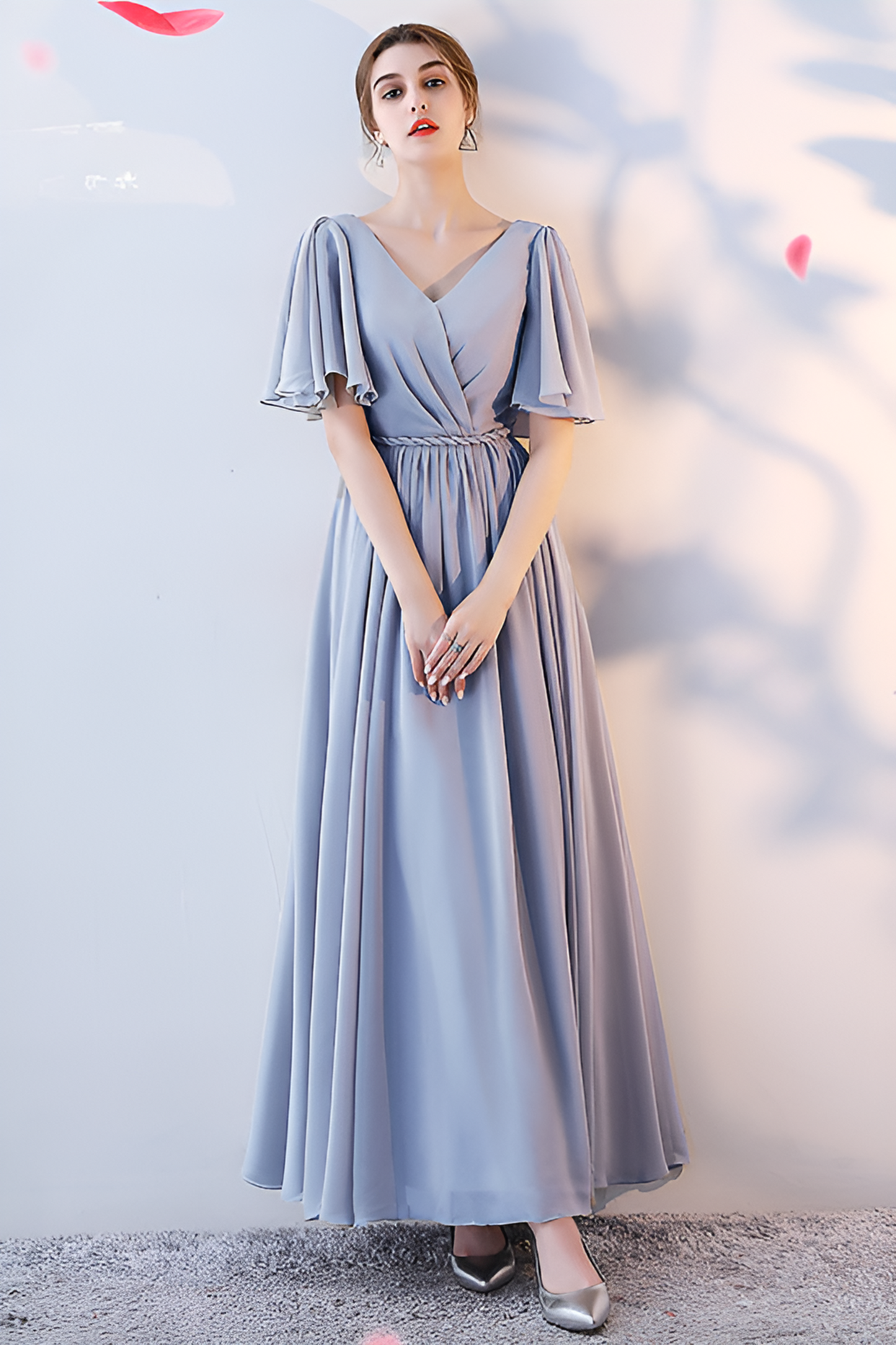 Bridesmaid dress annual party banquet silver gray evening dress