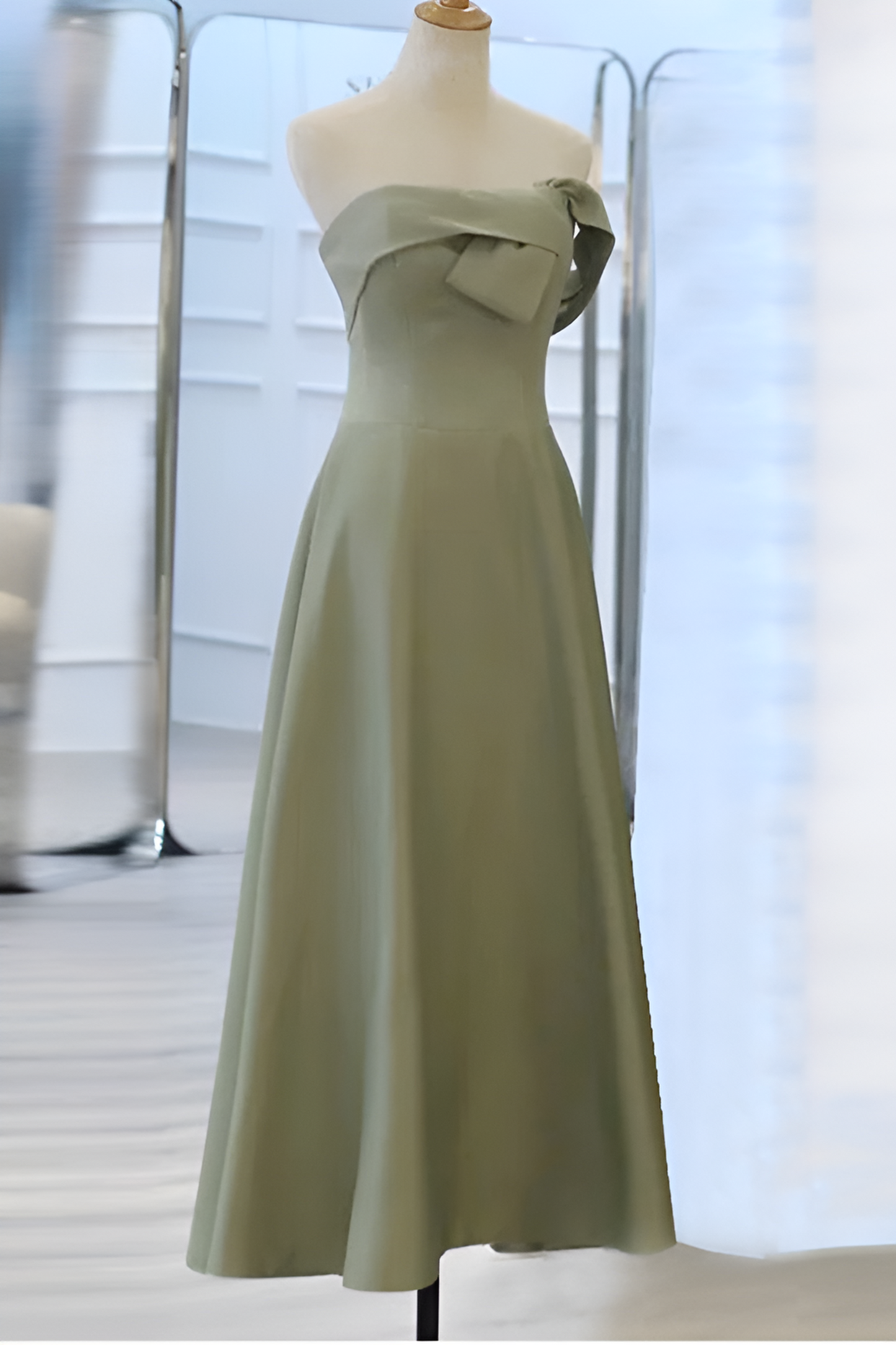 Satin bridesmaid dress new green dress