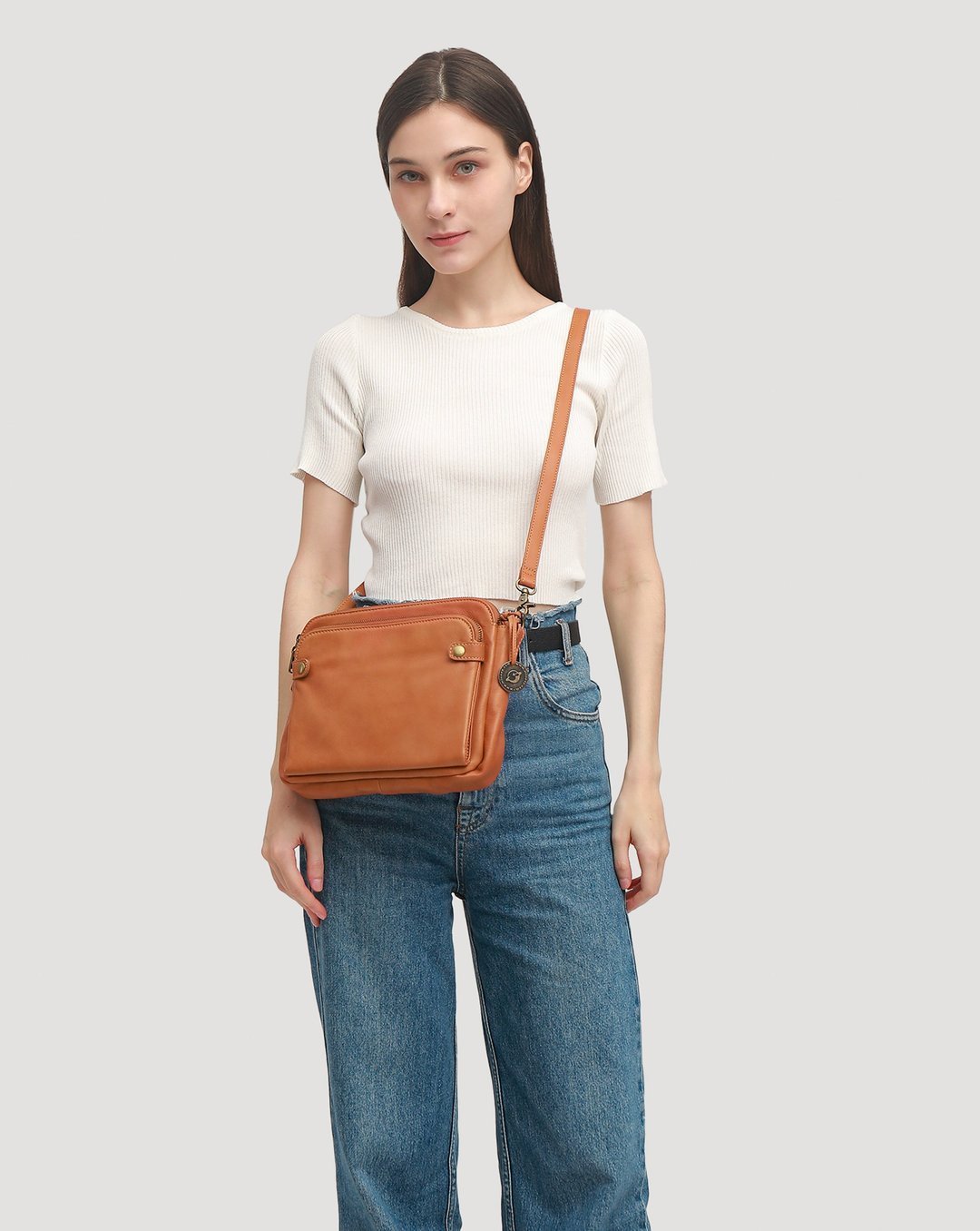 Three-Layer Leather Crossbody Shoulder & Clutch Bag