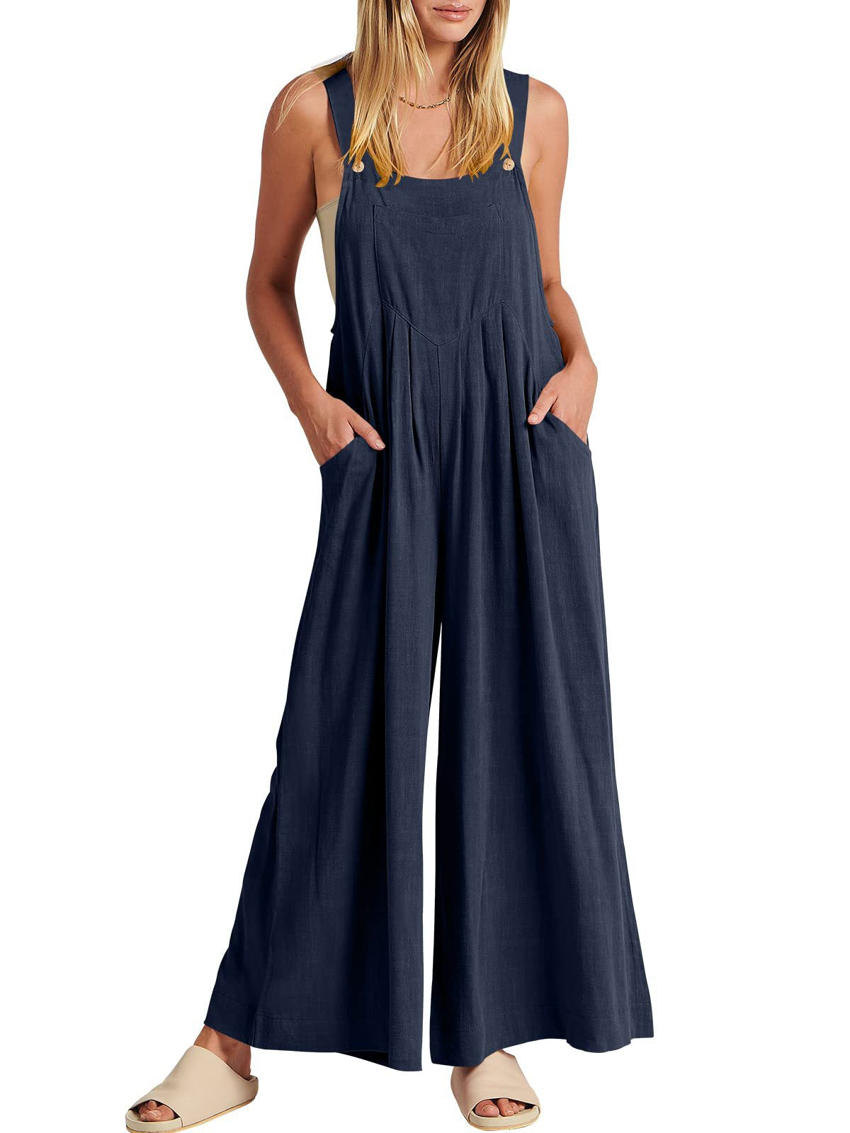 Sleeveless Wide Leg Jumpsuit with Pockets