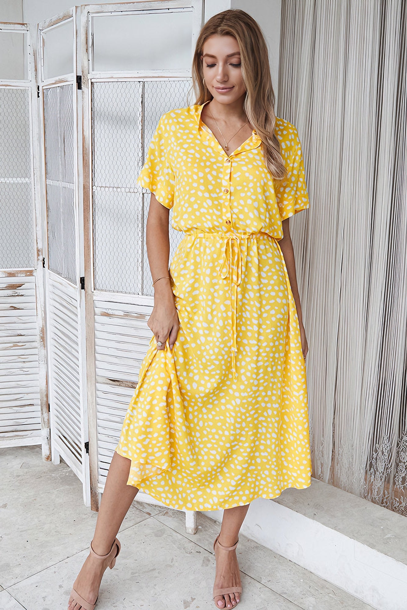 Sisakphoto™-Polka-dot print short-sleeved midi dress
