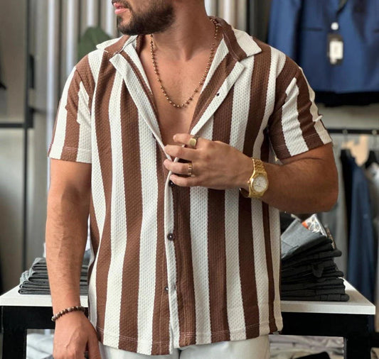 Casual Stripe Short Sleeve Shirt(BUY 2 FREE SHIPPING)