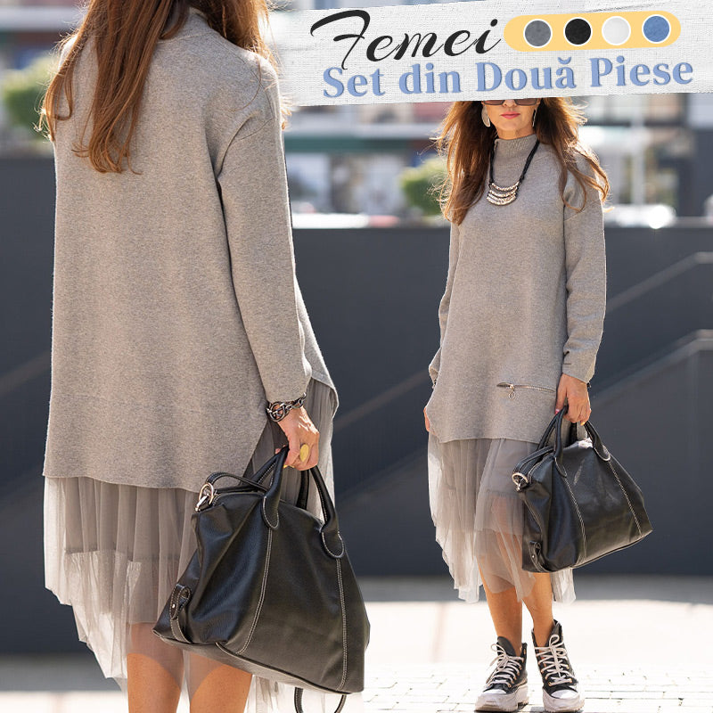 Two-Piece Set: Long Sleeve Top and Tulle Skirt for Women