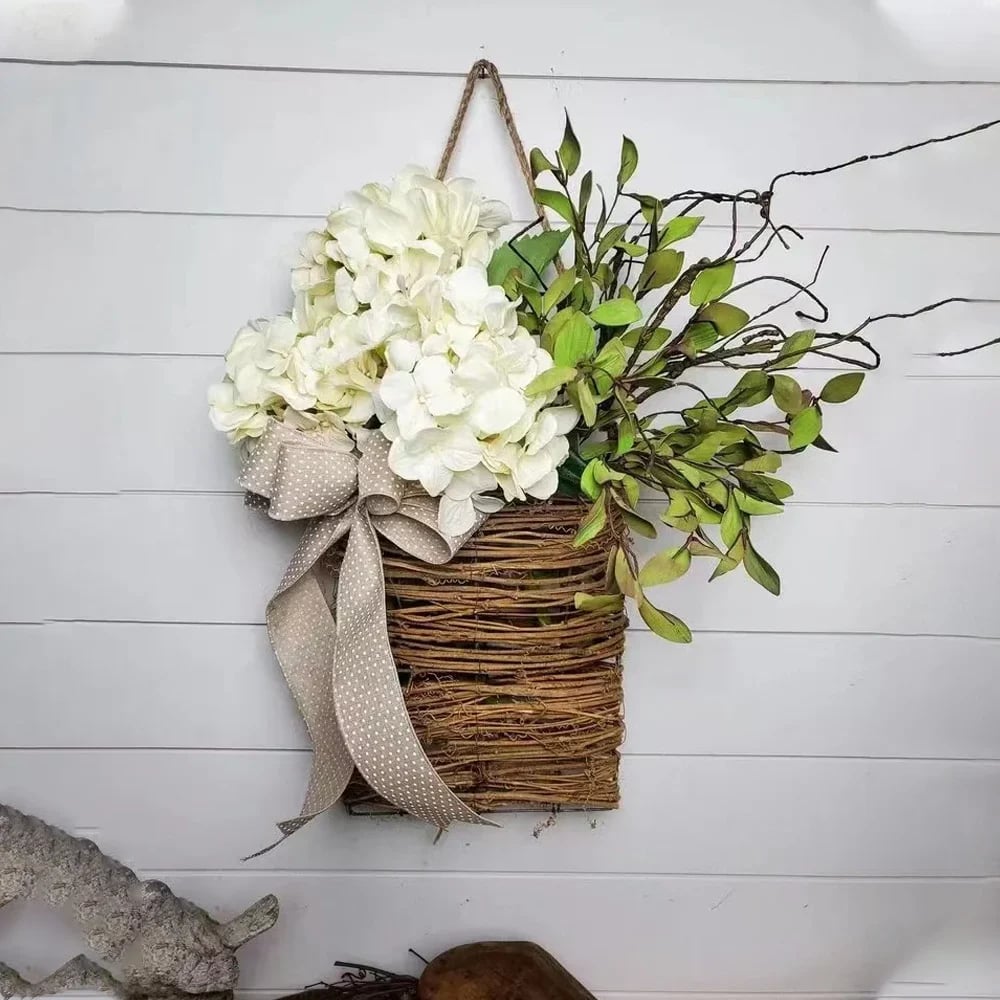 Cream Hydrangea Door Hanger Basket Wreath