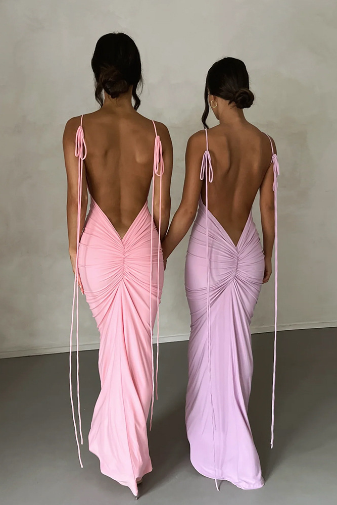 Sisakphoto™-Sexy backless pleated long skirt evening dress