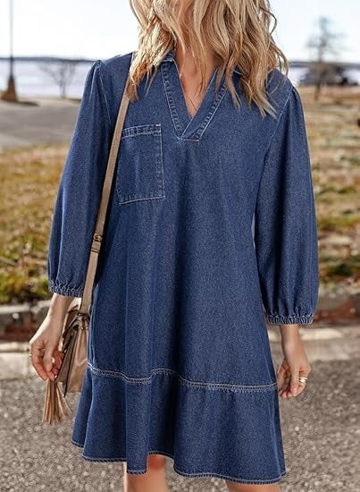 V-Neck Denim Dress — Where Comfort Meets Classic Style