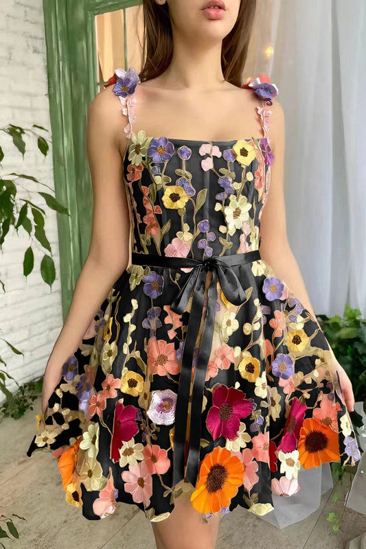 Three-dimensional flower embroidery hip-hugging sexy dress