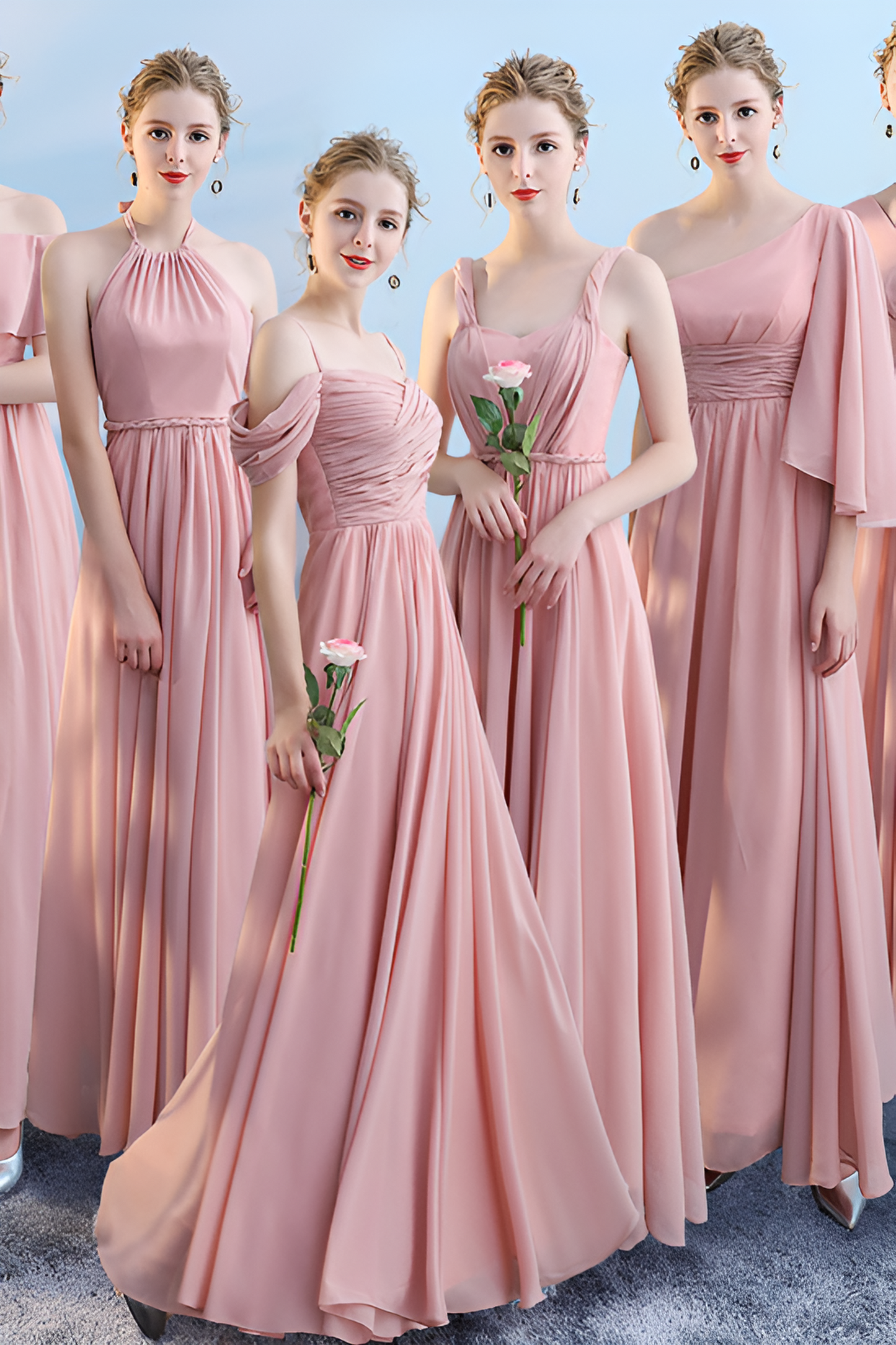 Bridesmaid dress annual party banquet pink evening dress