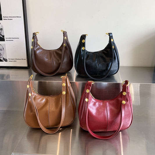 Simple Solid Color Zipper Shoulder Purse Bag