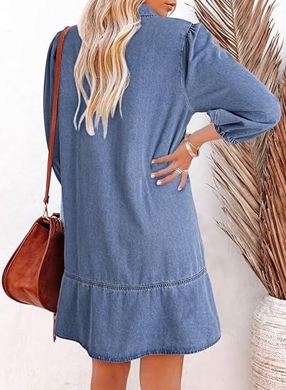 V-Neck Denim Dress — Where Comfort Meets Classic Style