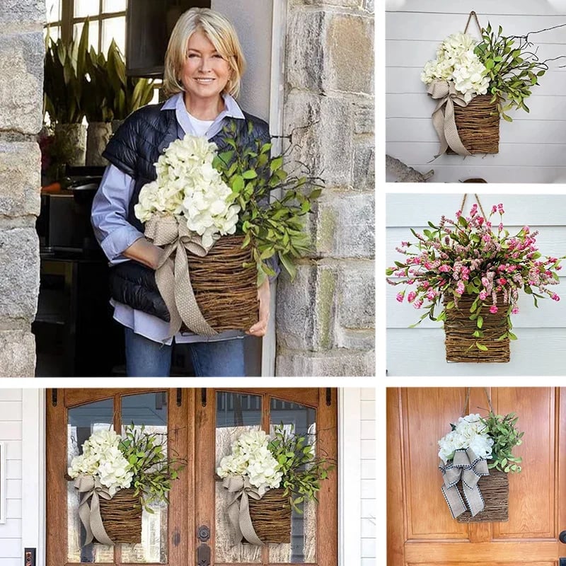 Cream Hydrangea Door Hanger Basket Wreath