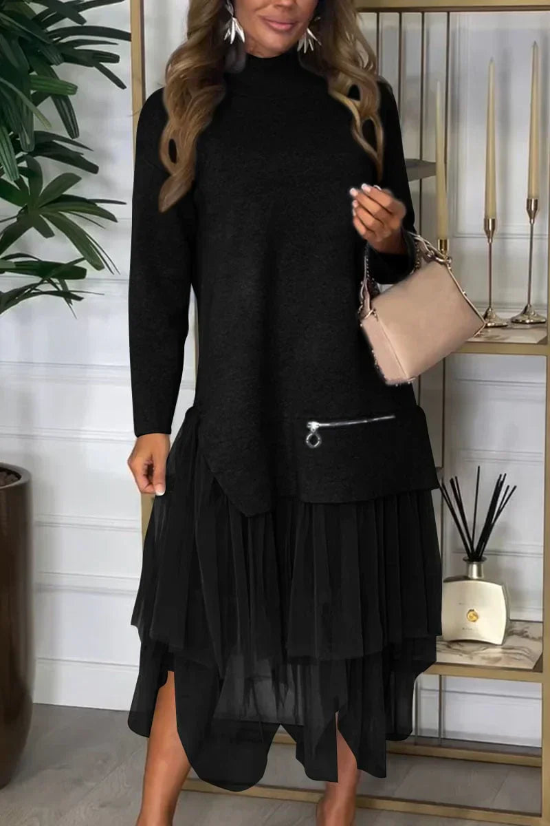 Two-Piece Set: Long Sleeve Top and Tulle Skirt for Women