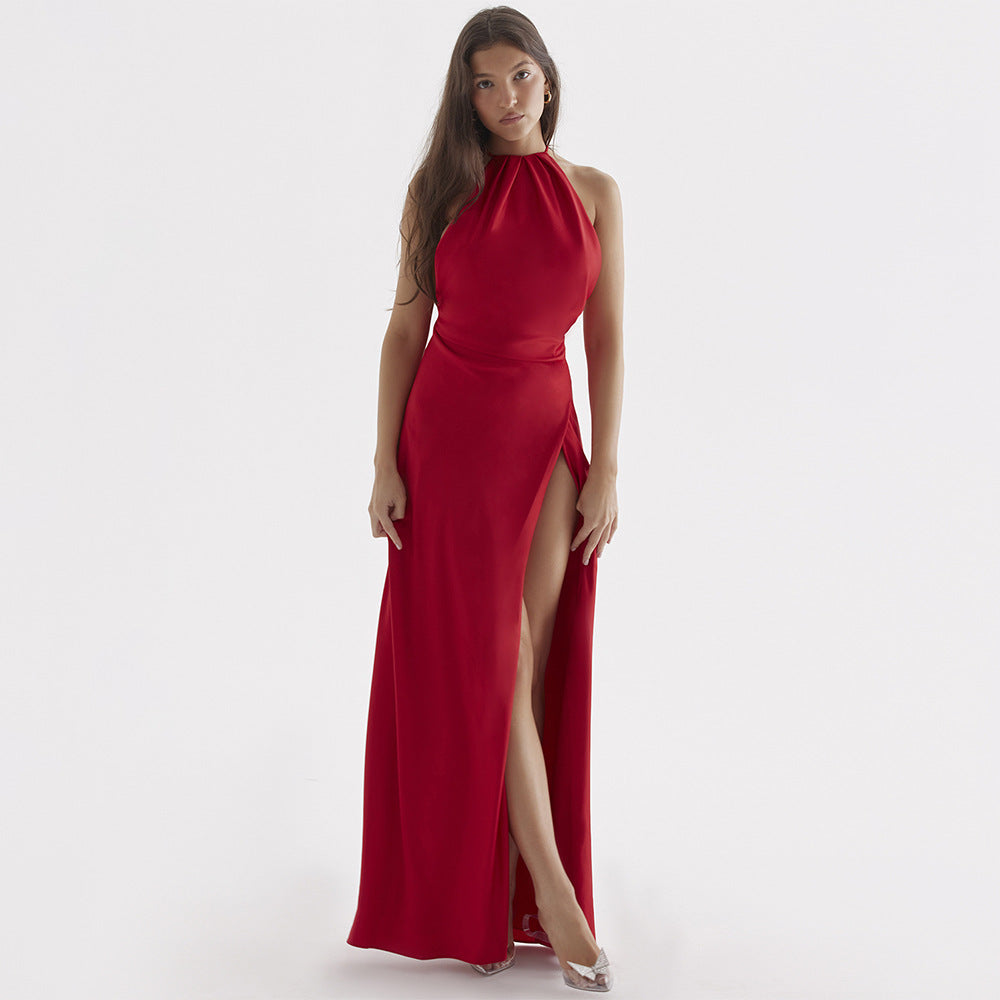 Sisakphoto™-Halter neck open back slit long skirt elegant evening dress