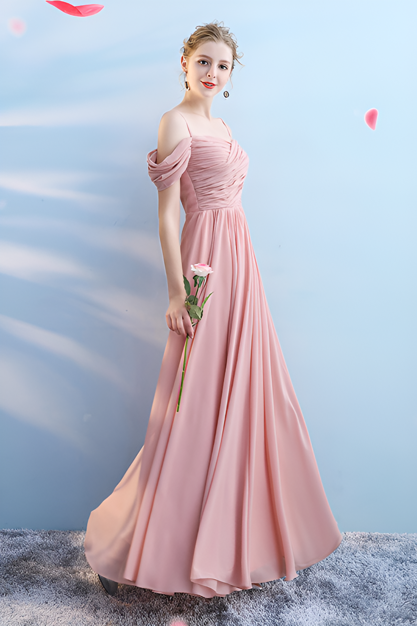 Bridesmaid dress annual party banquet pink evening dress