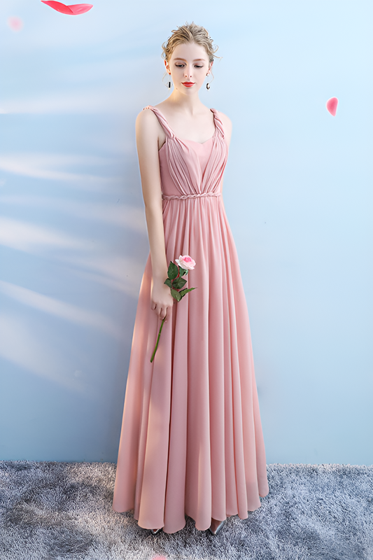 Bridesmaid dress annual party banquet pink evening dress