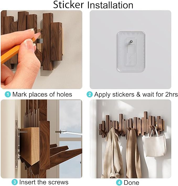 Wall-mounted wooden coat rack Piano key style design