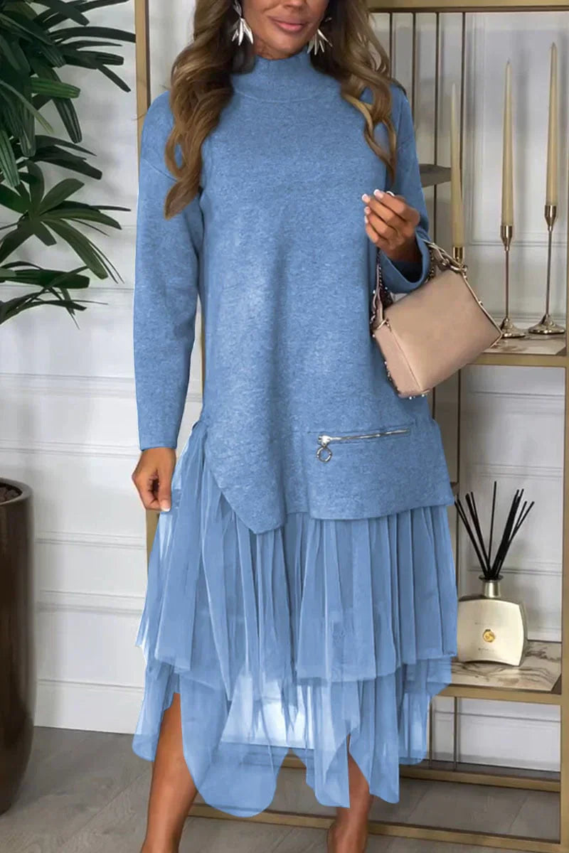 Two-Piece Set: Long Sleeve Top and Tulle Skirt for Women