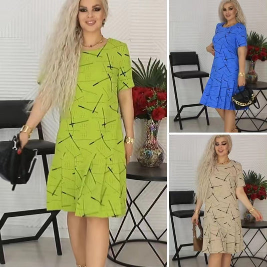 Printed pleated short dress