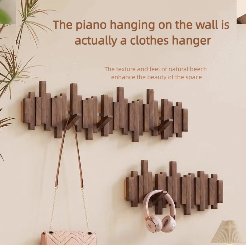 Wall-mounted wooden coat rack Piano key style design