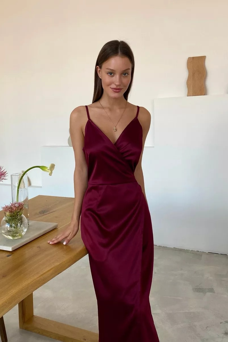 suspender solid color evening dress