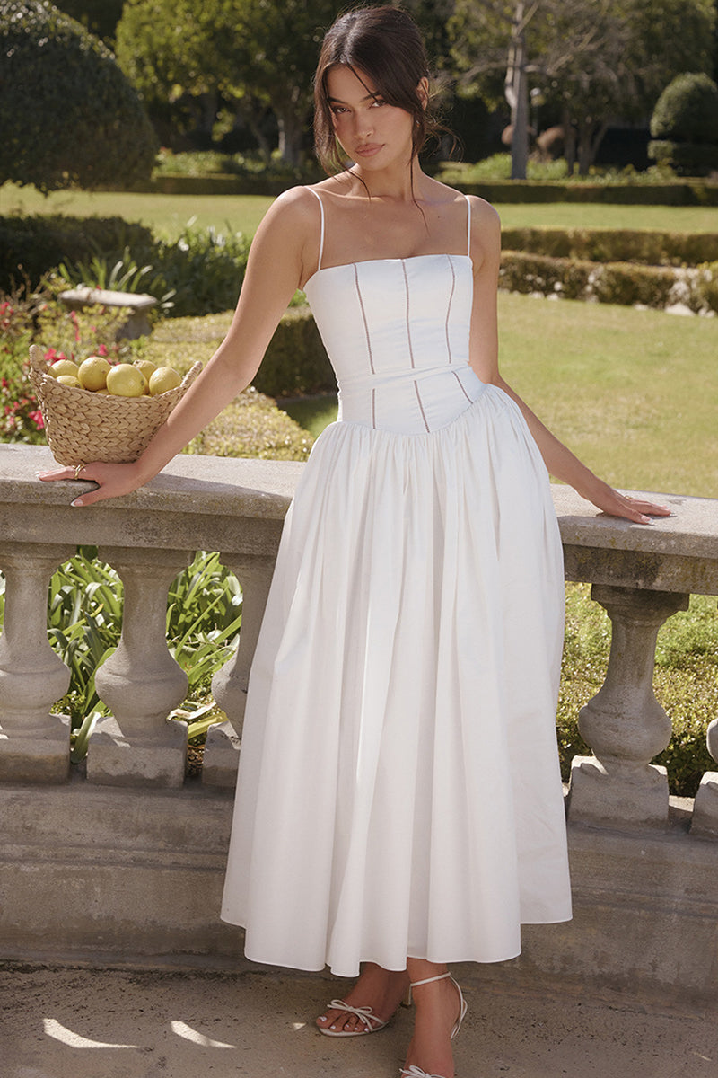 Sisakphoto™-Slim-fitting suspender midi skirt fashionable high-end white dress