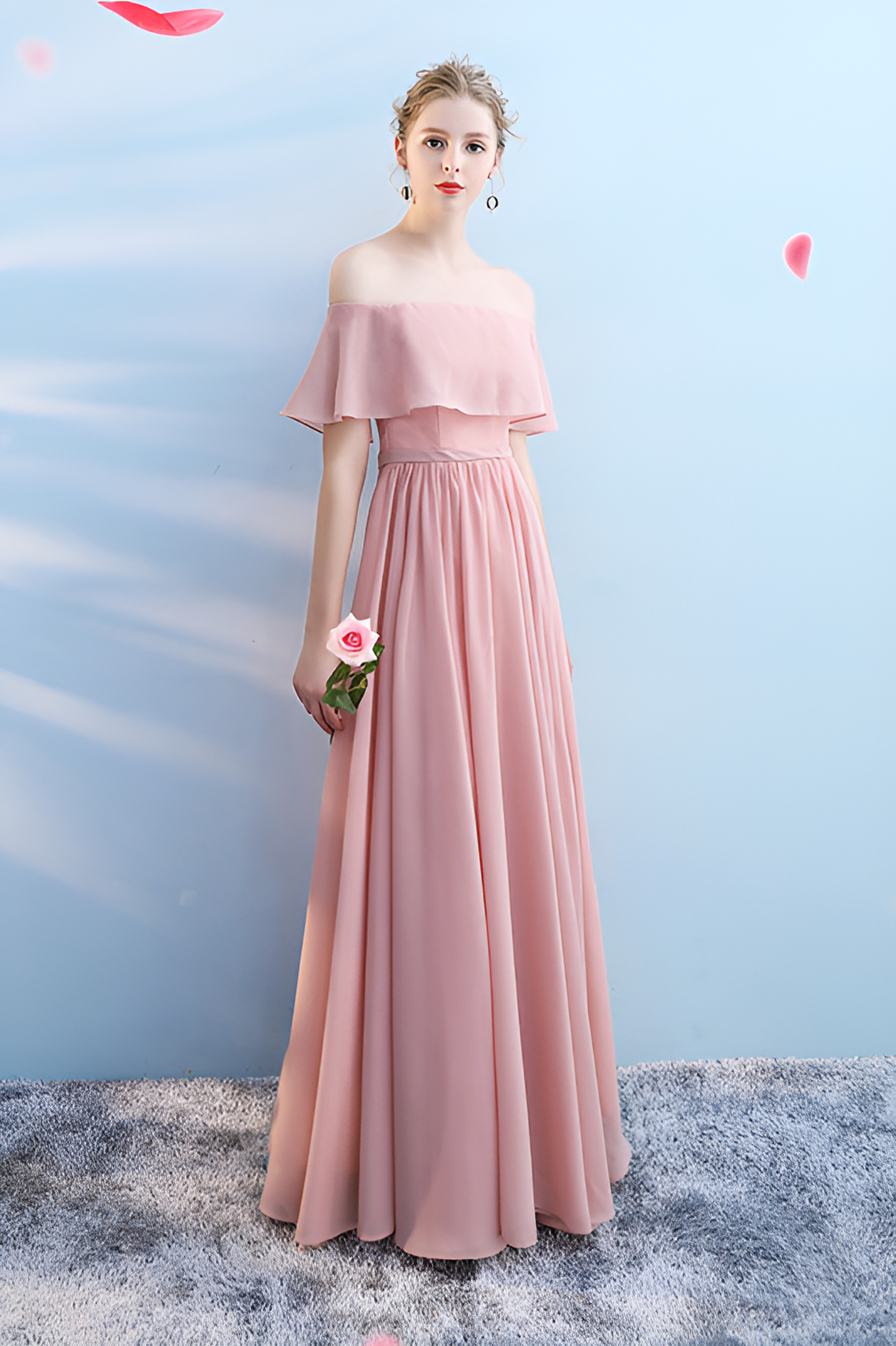 Bridesmaid dress annual party banquet pink evening dress