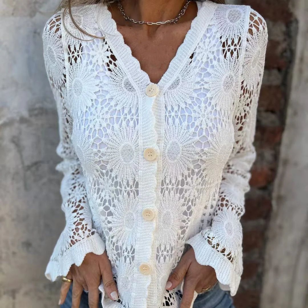 🌸Summer hot sale🌸Women lace V-neck long sleeve top