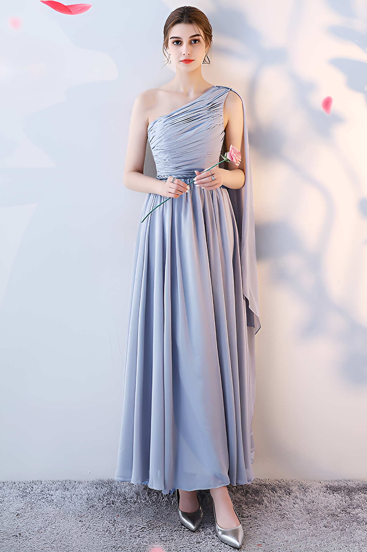 Bridesmaid dress annual party banquet silver gray evening dress