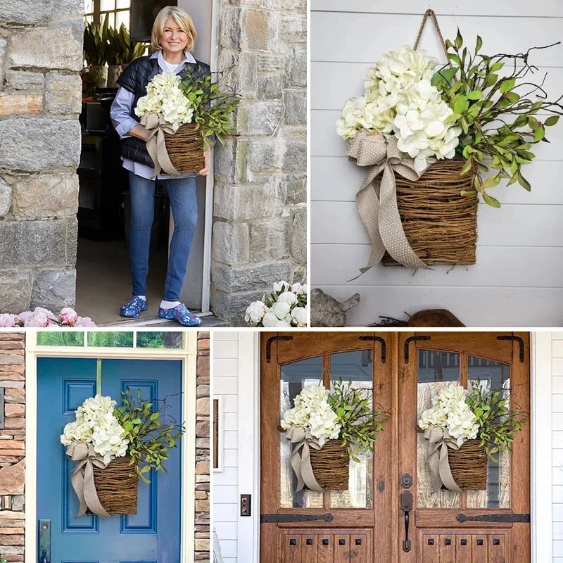 Cream Hydrangea Door Hanger Basket Wreath