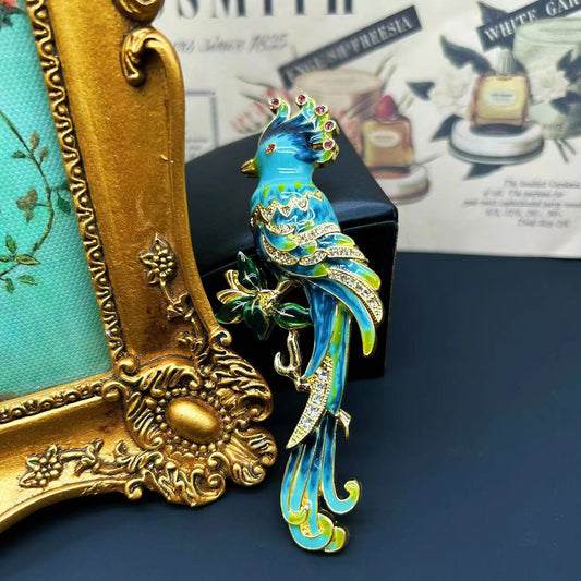 Gold-plated enamel parrot brooch