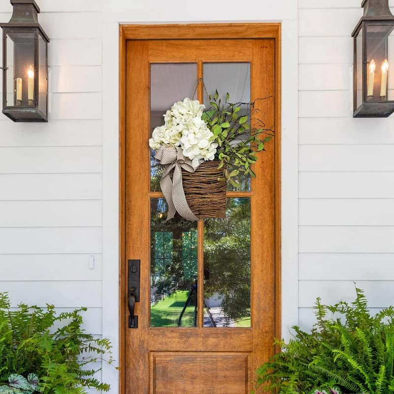 Cream Hydrangea Door Hanger Basket Wreath