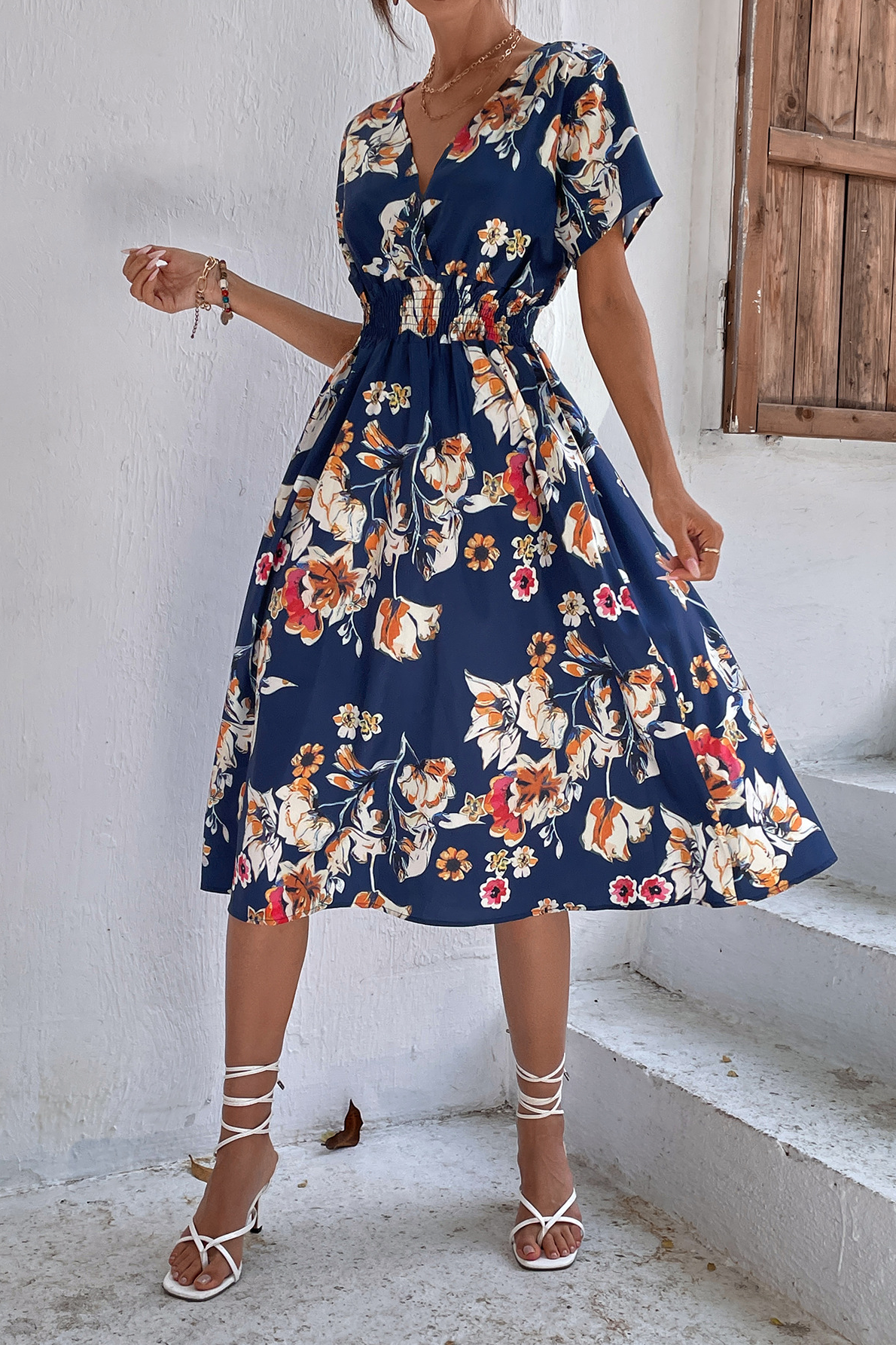 Sisakphoto™-Small floral print short sleeve dress