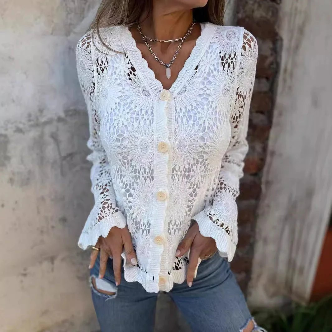 🌸Summer hot sale🌸Women lace V-neck long sleeve top