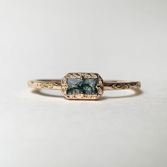 Natural Moss Agate /Blue Topaz /Opal Wedding Band Ring Sterling Silver Art Deco Unique Baguette Cut Green Agate Anniversary Rings